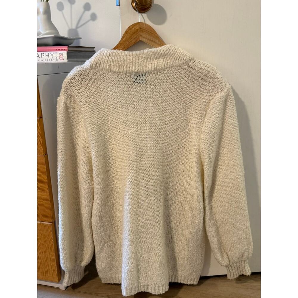 Cream Chunky Knit Grandpa Cardigan Oversized Vintage Style Sweater L ✨ - Picture 6 of 6